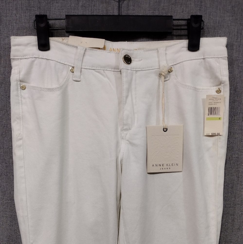 NWT Anne Klein Skinny Ankle Jeans Womens 4 White Embroidered Floral Retro 90s - Picture 2 of 11
